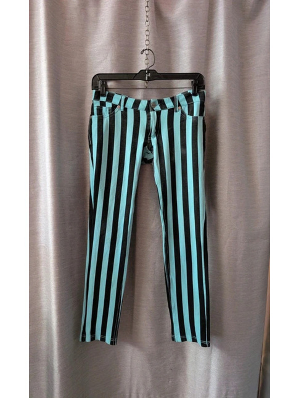 SOLD Blue Black Striped Ultra Low Rise Stretch Skinny Pants S